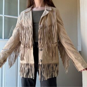 Blue Pearl by Allen Schwartz tan suede fringe jacket